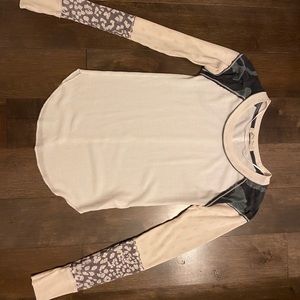 Free people Long sleeve multi print white top